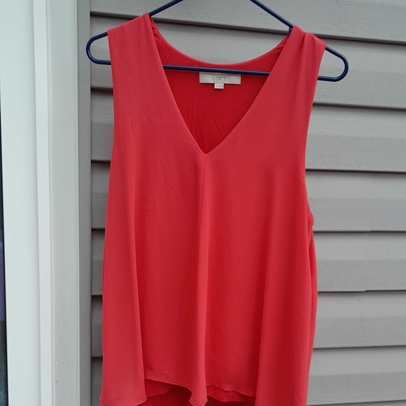 LOFT Womens L Red Asymmetrical Cut-Out Tank Top - Picture 3 of 4